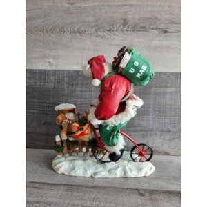 Santa Clause On Bicycle Bike Delivery Presents Christmas Home Decor 12" EUC